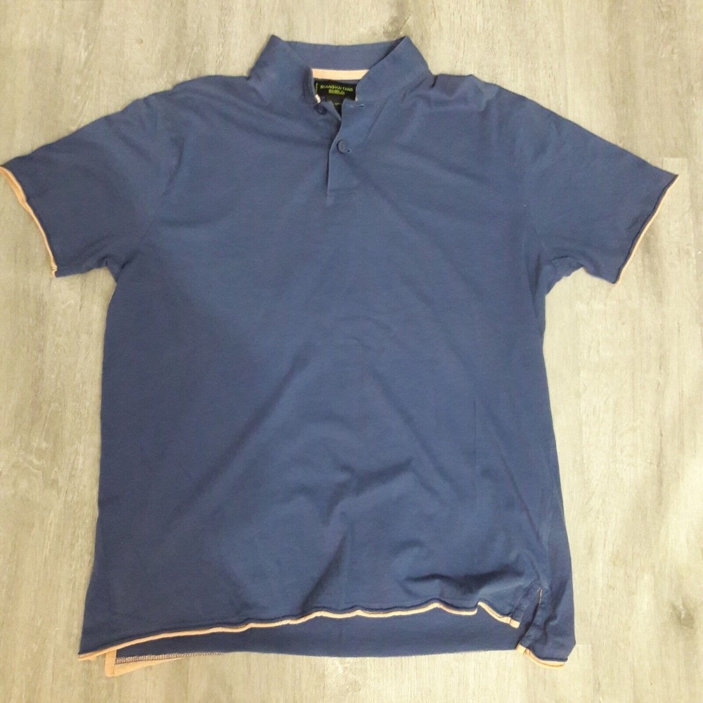 Shanghai Tang Men’s 100% Cotton Short Sleeve Polo Shirt Blue Size Large Golf